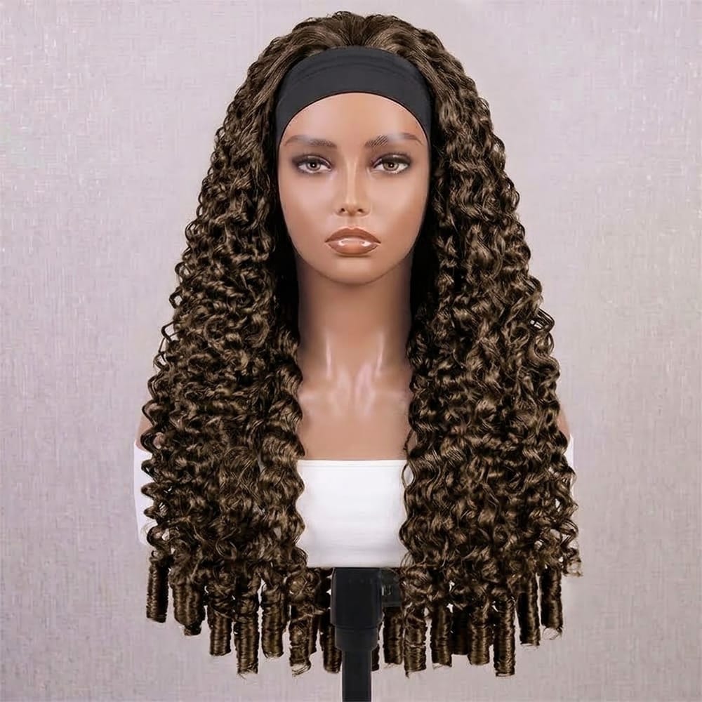Burmese Curly Headband Human Hair Wig (Glueless, Ready-to-Wear) Natural aramel Balayage Highlights LINKTOWIG