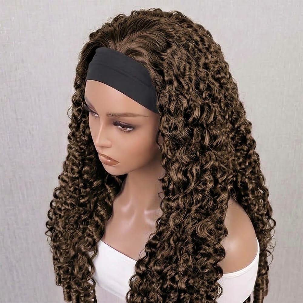 Burmese Curly Headband Human Hair Wig (Glueless, Ready-to-Wear) Natural aramel Balayage Highlights LINKTOWIG