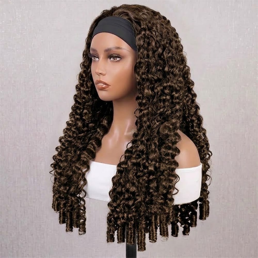 Burmese Curly Headband Human Hair Wig (Glueless, Ready-to-Wear) Natural aramel Balayage Highlights LINKTOWIG