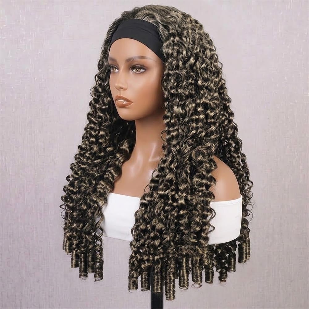 Burmese Curly Headband Human Hair Wig (Glueless, Ready-to-Wear) Natural Black and grey blended highlights LINKTOWIG