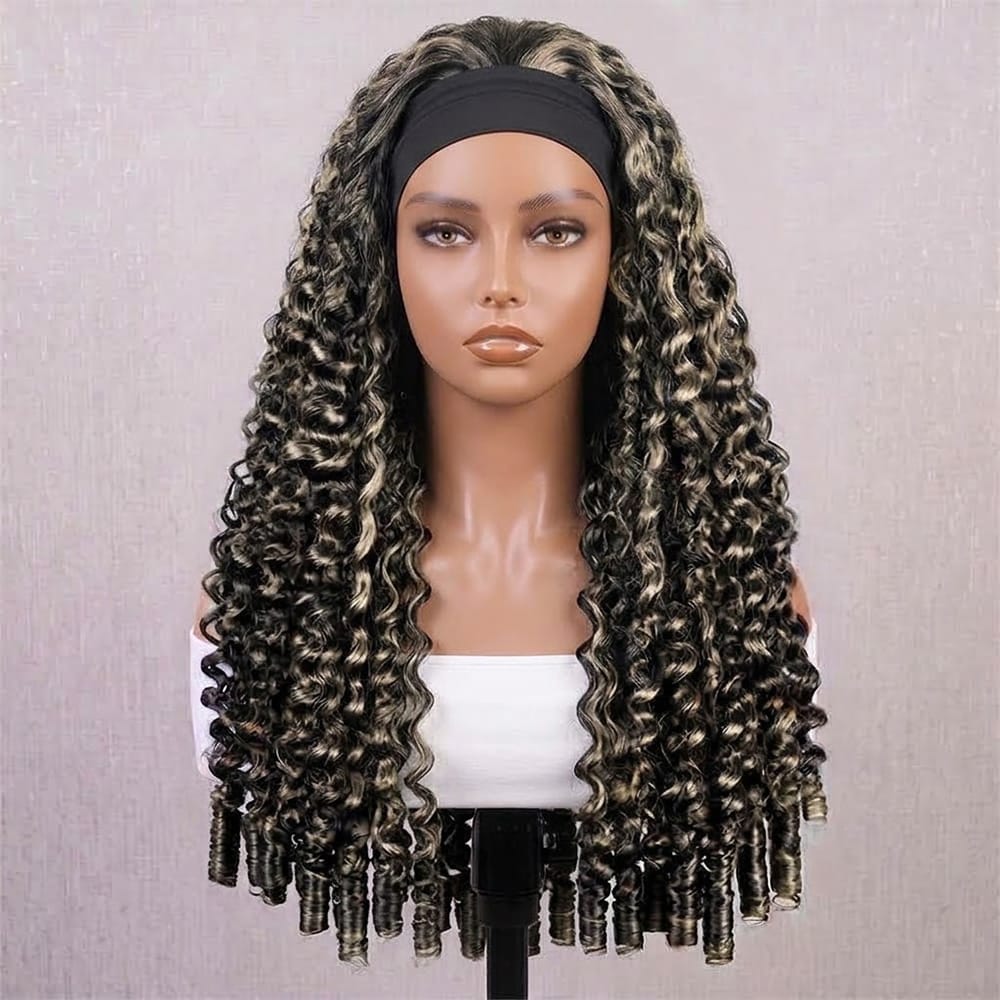 Burmese Curly Headband Human Hair Wig (Glueless, Ready-to-Wear) Natural Black and grey blended highlights LINKTOWIG