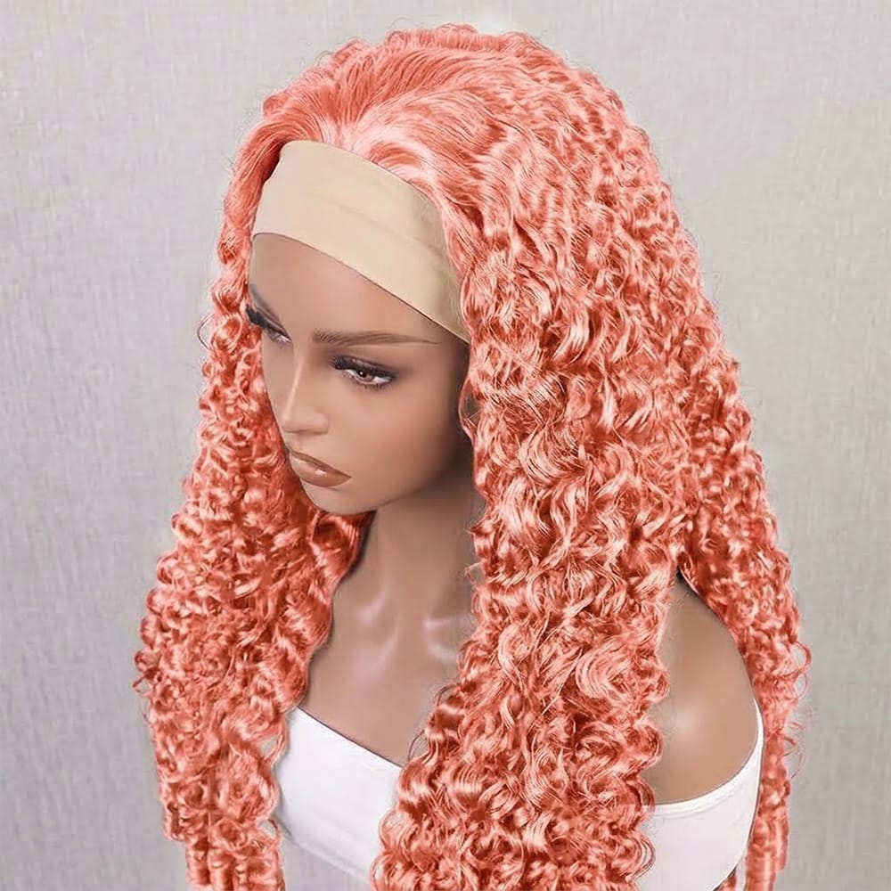 Burmese Curly Headband Human Hair Wig (Glueless, Ready-to-Wear) Natural Bubblegum Pink LINKTOWIG