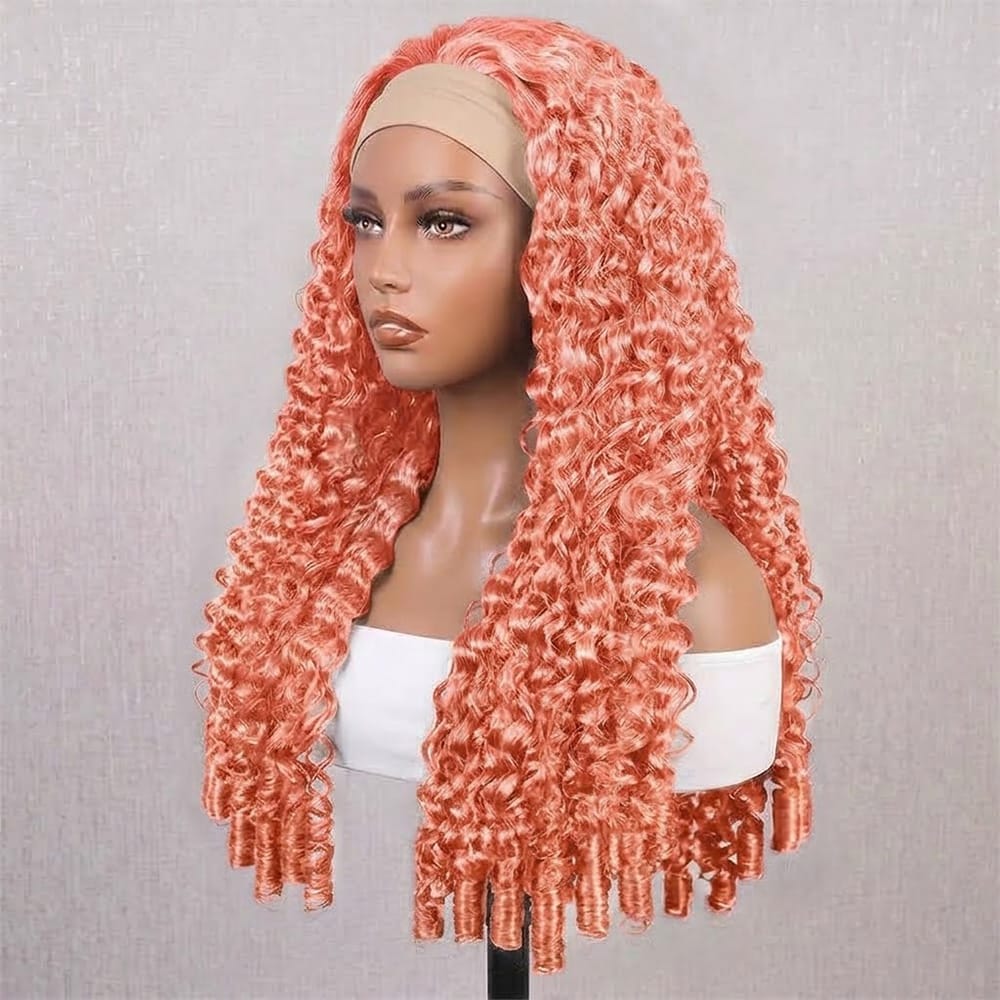 Burmese Curly Headband Human Hair Wig (Glueless, Ready-to-Wear) Natural Bubblegum Pink LINKTOWIG