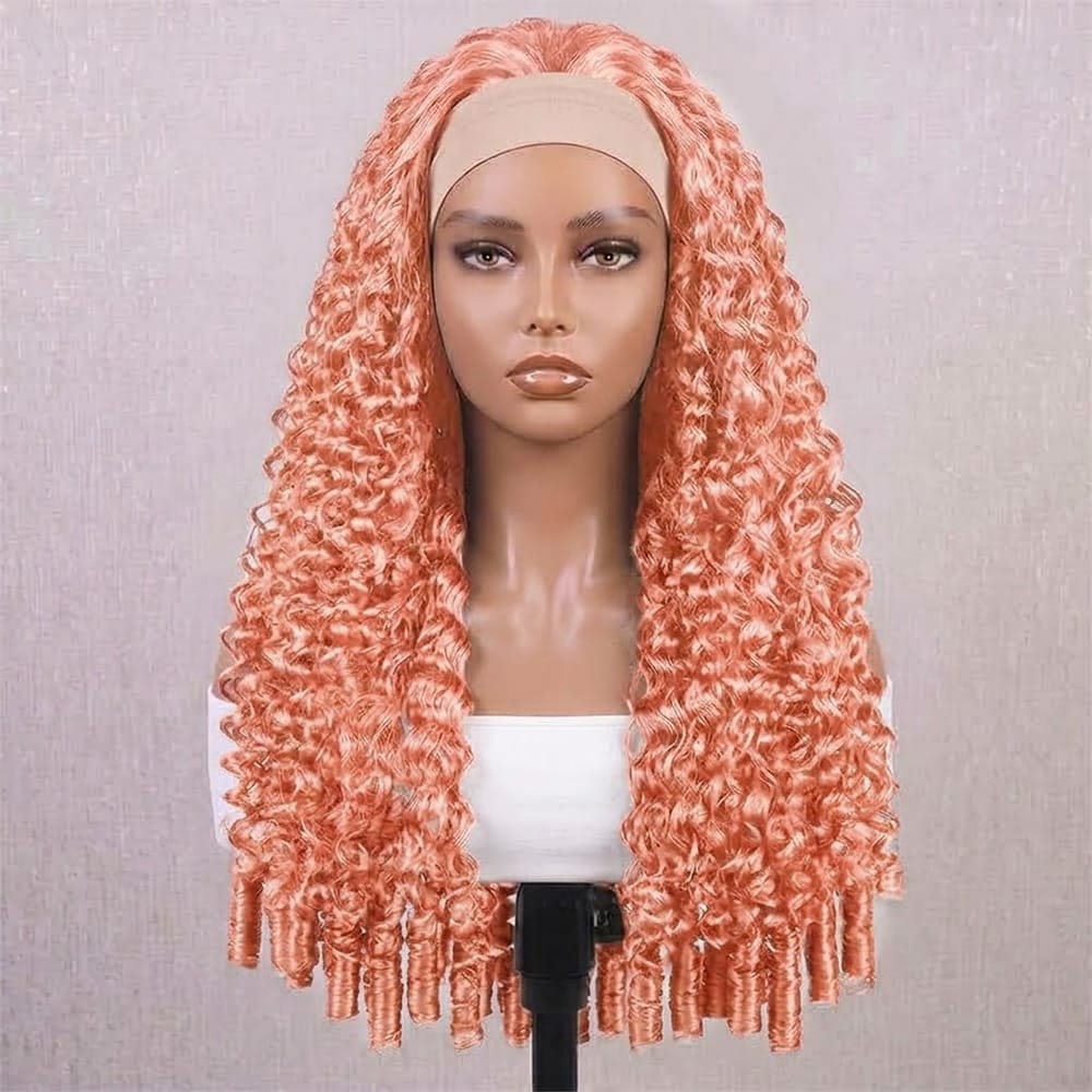 Burmese Curly Headband Human Hair Wig (Glueless, Ready-to-Wear) Natural Bubblegum Pink LINKTOWIG