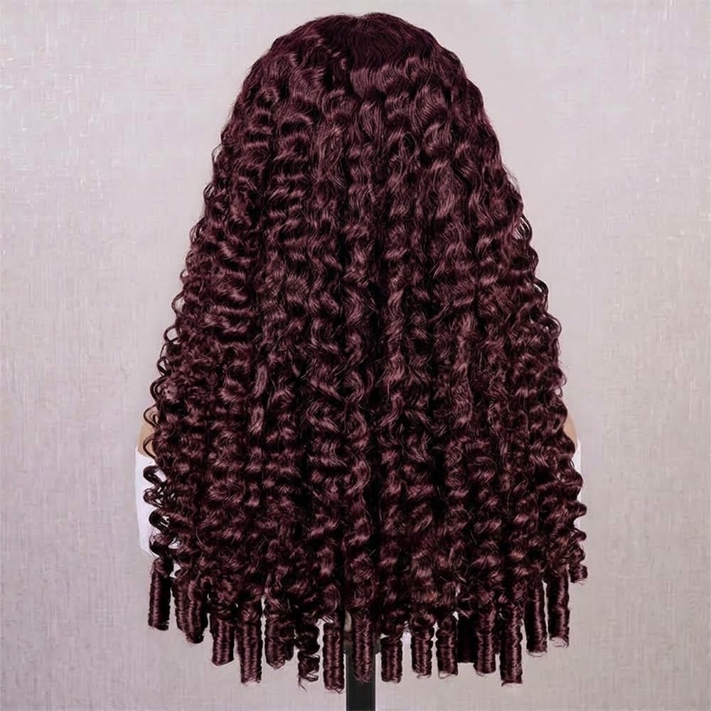 Burmese Curly Headband Human Hair Wig (Glueless, Ready-to-Wear) Natural Burgundy LINKTOWIG