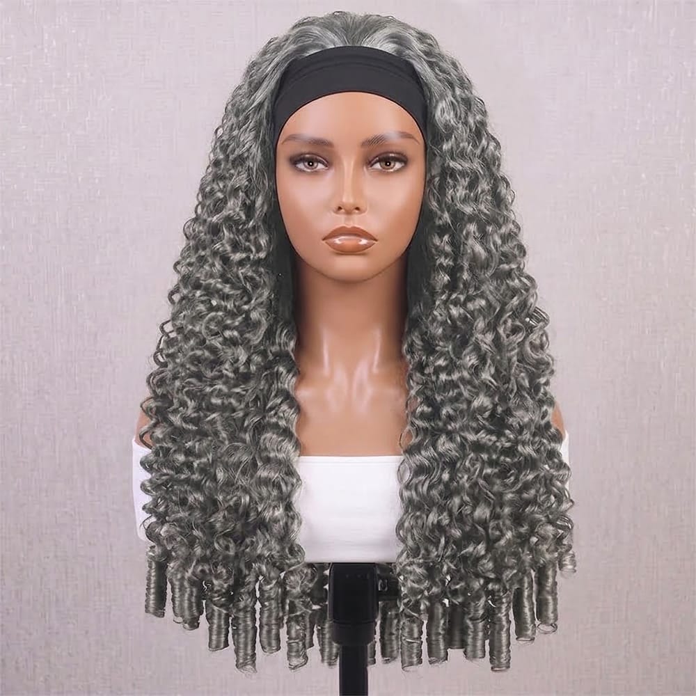 Burmese Curly Headband Human Hair Wig (Glueless, Ready-to-Wear) Natural Charcoal Grey LINKTOWIG