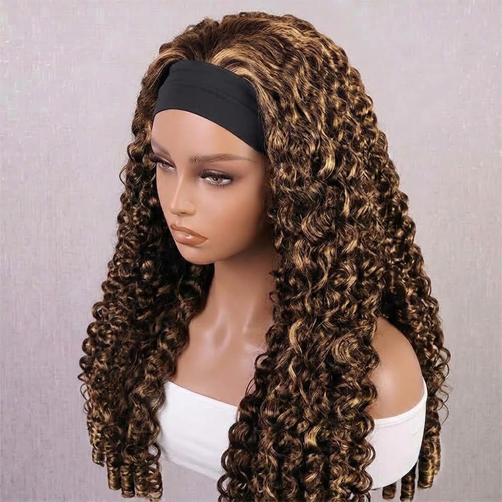 Burmese Curly Headband Human Hair Wig (Glueless, Ready-to-Wear) Natural Chocolate Brown LINKTOWIG