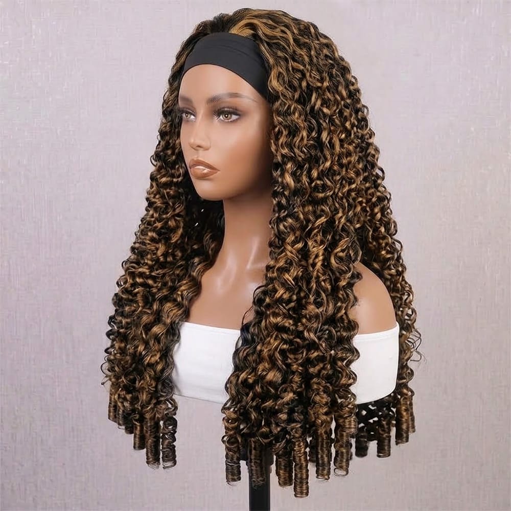 Burmese Curly Headband Human Hair Wig (Glueless, Ready-to-Wear) Natural Chocolate Brown LINKTOWIG