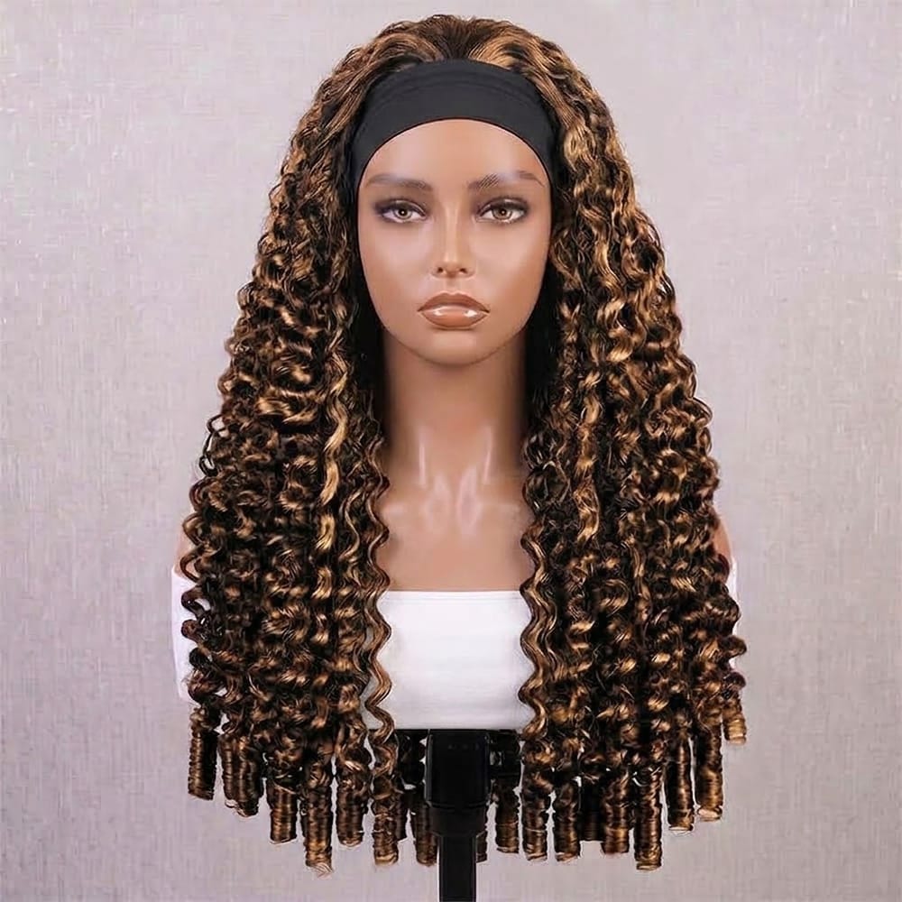 Burmese Curly Headband Human Hair Wig (Glueless, Ready-to-Wear) Natural Chocolate Brown LINKTOWIG