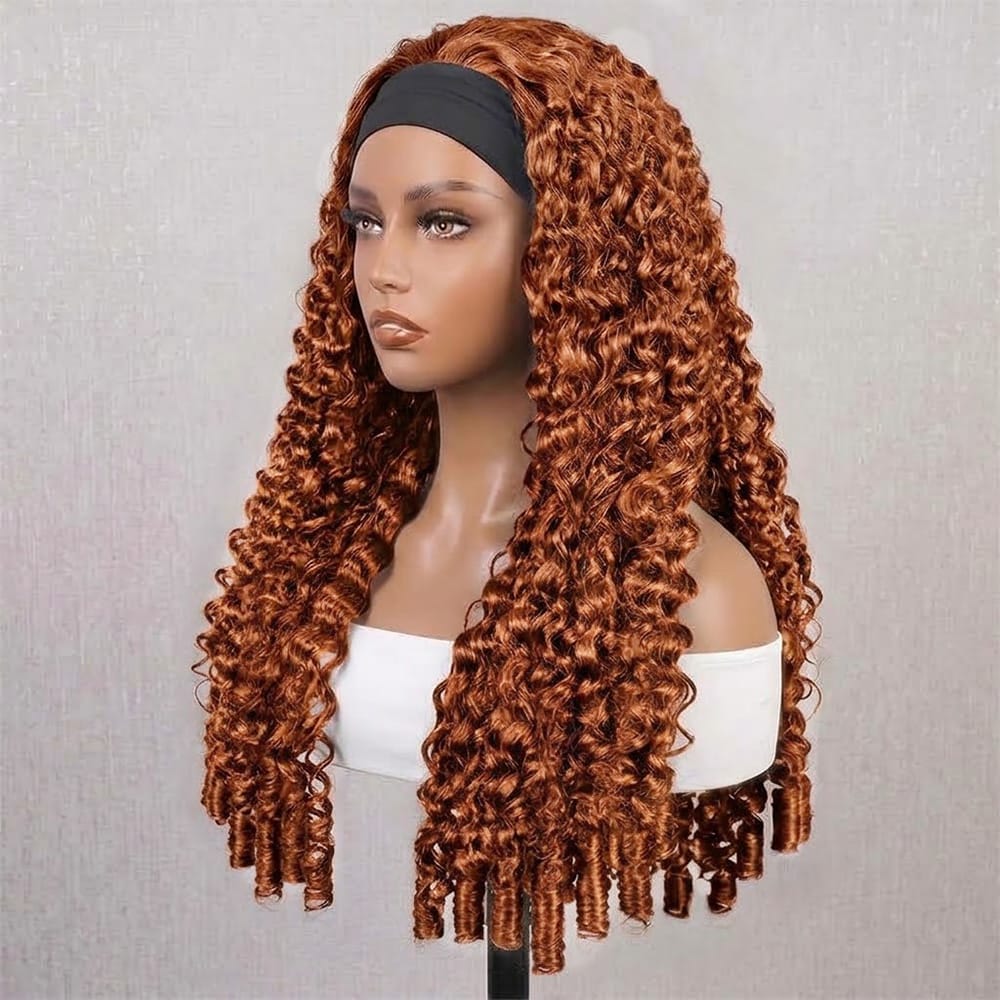 Burmese Curly Headband Human Hair Wig (Glueless, Ready-to-Wear) Natural Copper Orange LINKTOWIG