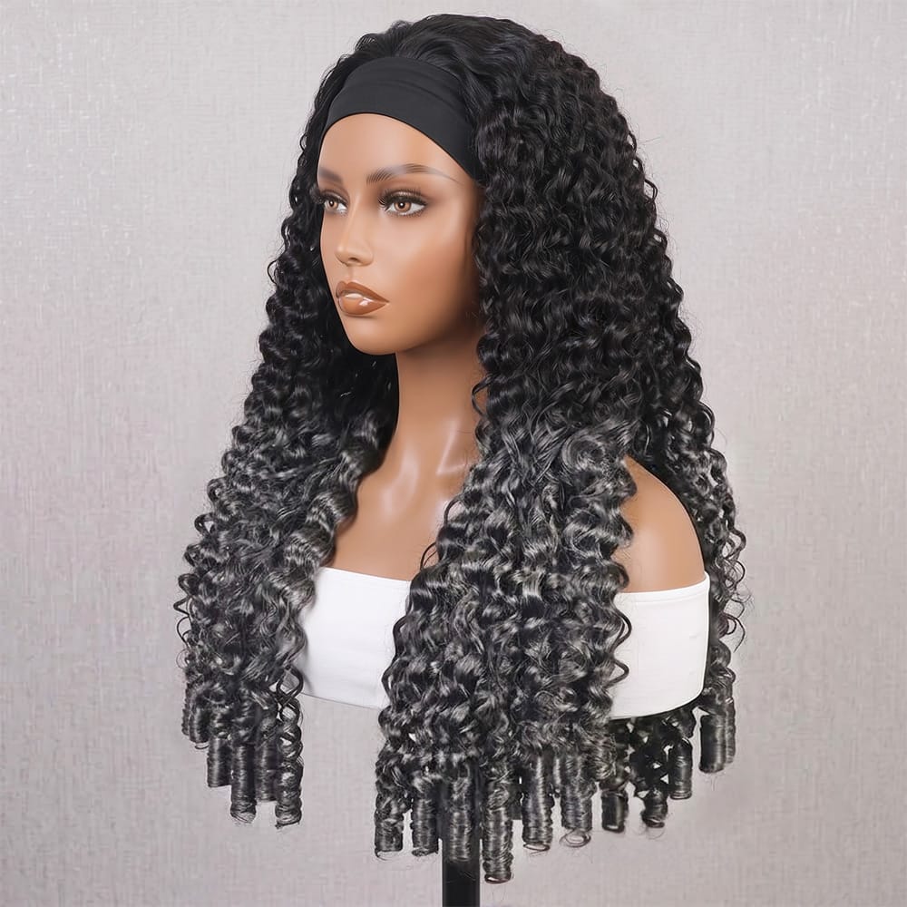 Burmese Curly Headband Human Hair Wig (Glueless, Ready-to-Wear) Natural Dark Roots LINKTOWIG