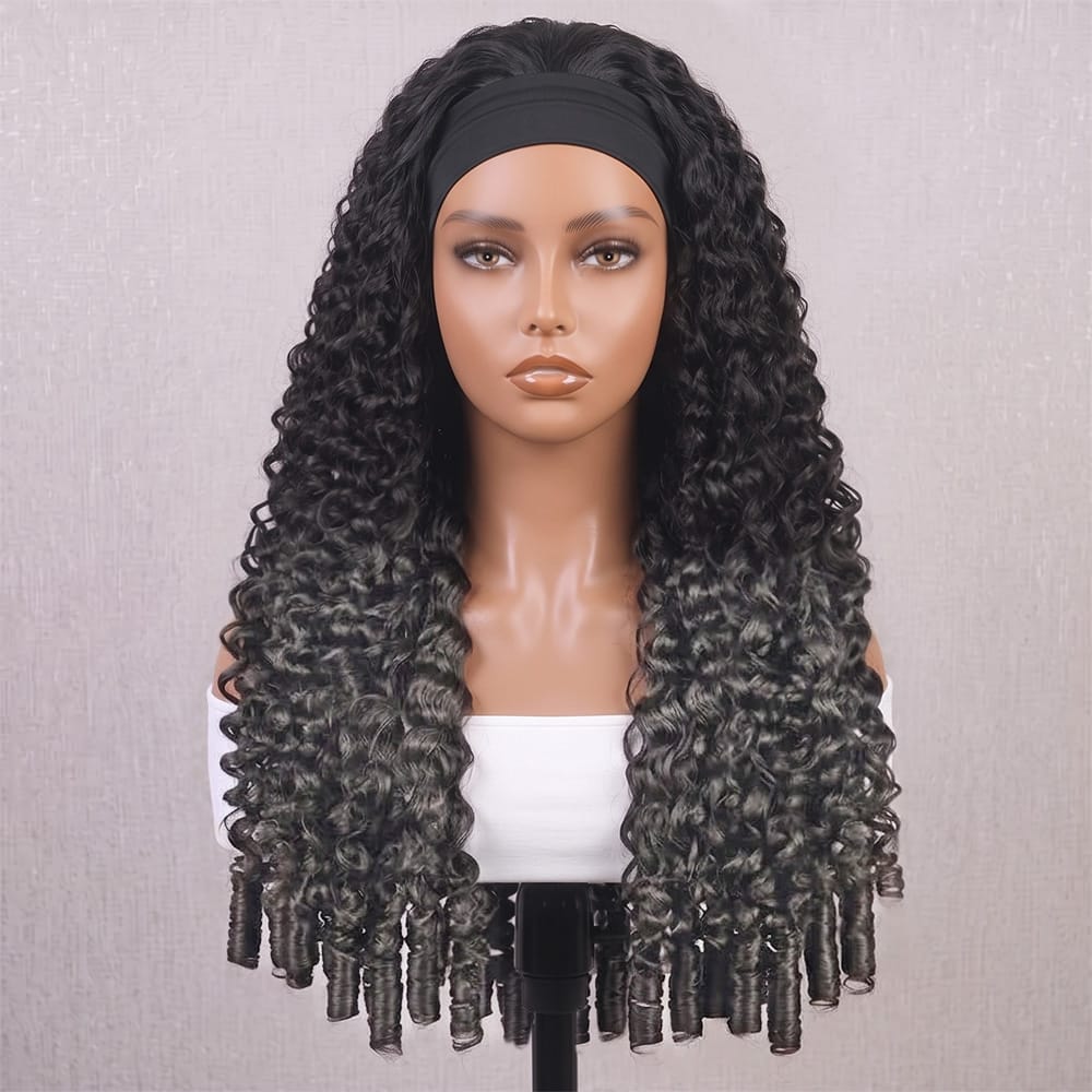 Burmese Curly Headband Human Hair Wig (Glueless, Ready-to-Wear) Natural Dark Roots LINKTOWIG