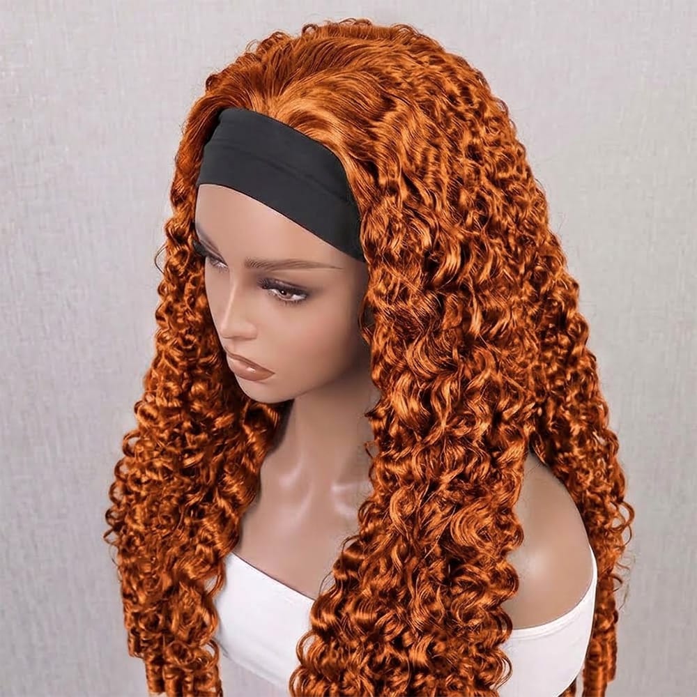 Burmese Curly Headband Human Hair Wig (Glueless, Ready-to-Wear) Natural Ginger Orange LINKTOWIG
