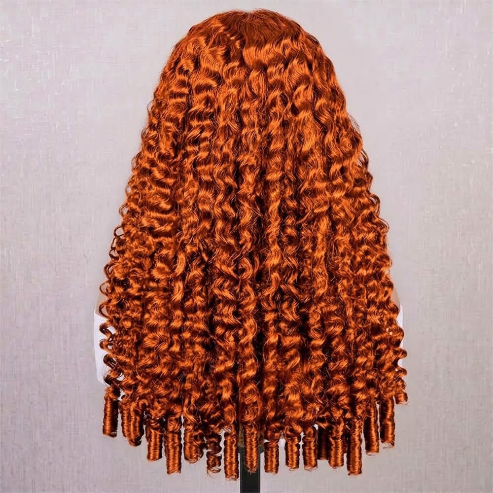 Burmese Curly Headband Human Hair Wig (Glueless, Ready-to-Wear) Natural Ginger Orange LINKTOWIG