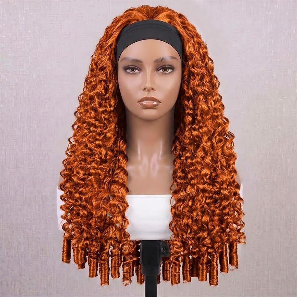 Burmese Curly Headband Human Hair Wig (Glueless, Ready-to-Wear) Natural Ginger Orange LINKTOWIG