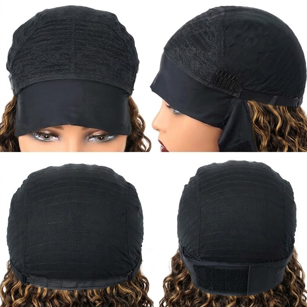 Burmese Curly Headband Human Hair Wig (Glueless, Ready-to-Wear) Natural Honey Blonde Highlights LINKTOWIG