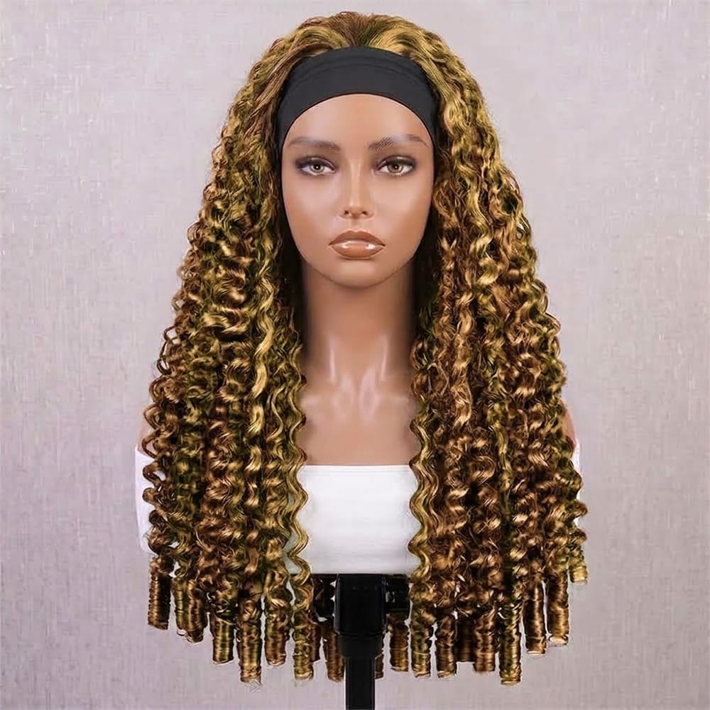 Burmese Curly Headband Human Hair Wig (Glueless, Ready-to-Wear) Natural Honey Brown LINKTOWIG