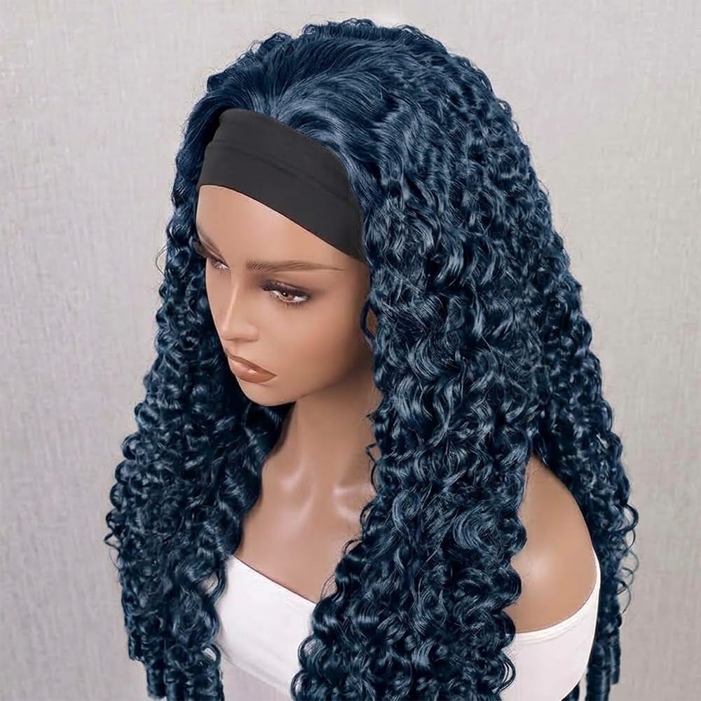 Burmese Curly Headband Human Hair Wig (Glueless, Ready-to-Wear) Natural Midnight Blue LINKTOWIG