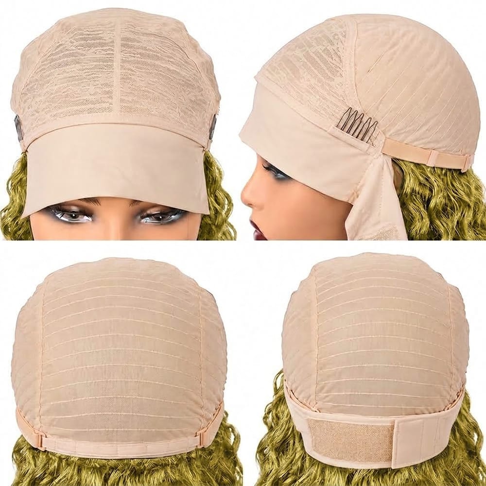 Burmese Curly Headband Human Hair Wig (Glueless, Ready-to-Wear) Natural Olive Green Blonde LINKTOWIG