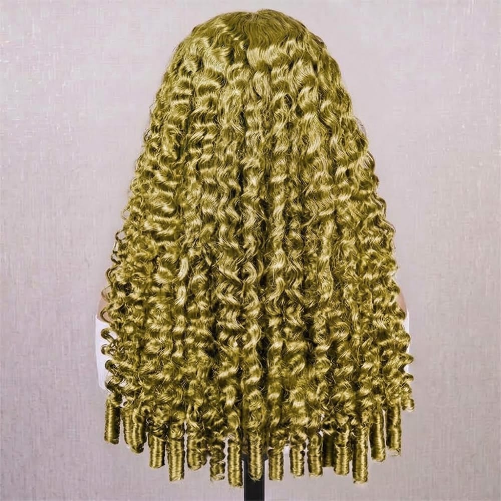 Burmese Curly Headband Human Hair Wig (Glueless, Ready-to-Wear) Natural Olive Green Blonde LINKTOWIG
