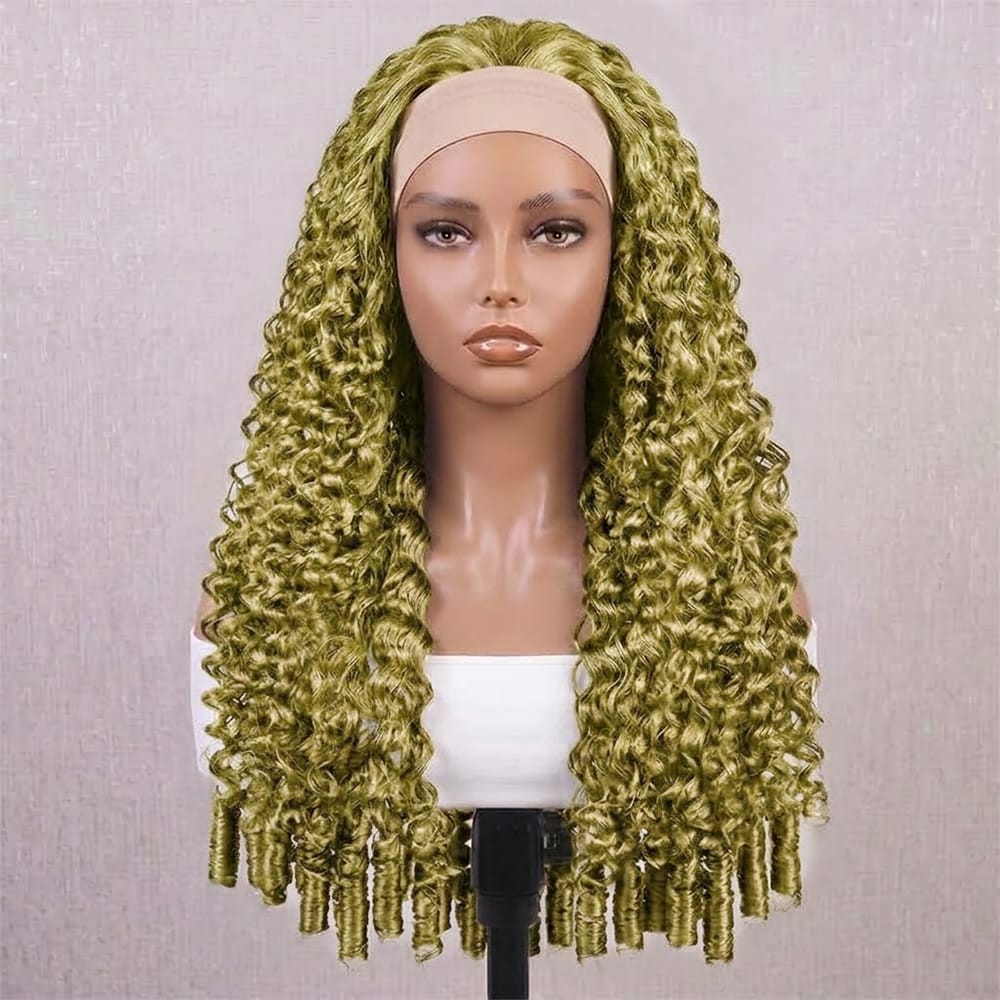 Burmese Curly Headband Human Hair Wig (Glueless, Ready-to-Wear) Natural Olive Green Blonde LINKTOWIG