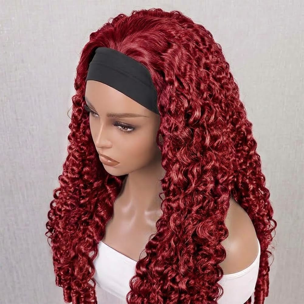 Burmese Curly Headband Human Hair Wig (Glueless, Ready-to-Wear) Natural Ruby Red LINKTOWIG