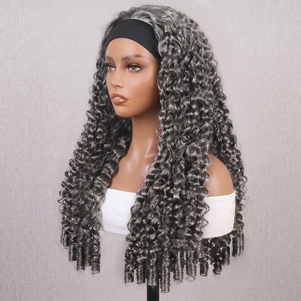 Burmese Curly Headband Human Hair Wig (Glueless, Ready-to-Wear) Natural Silver Grey LINKTOWIG
