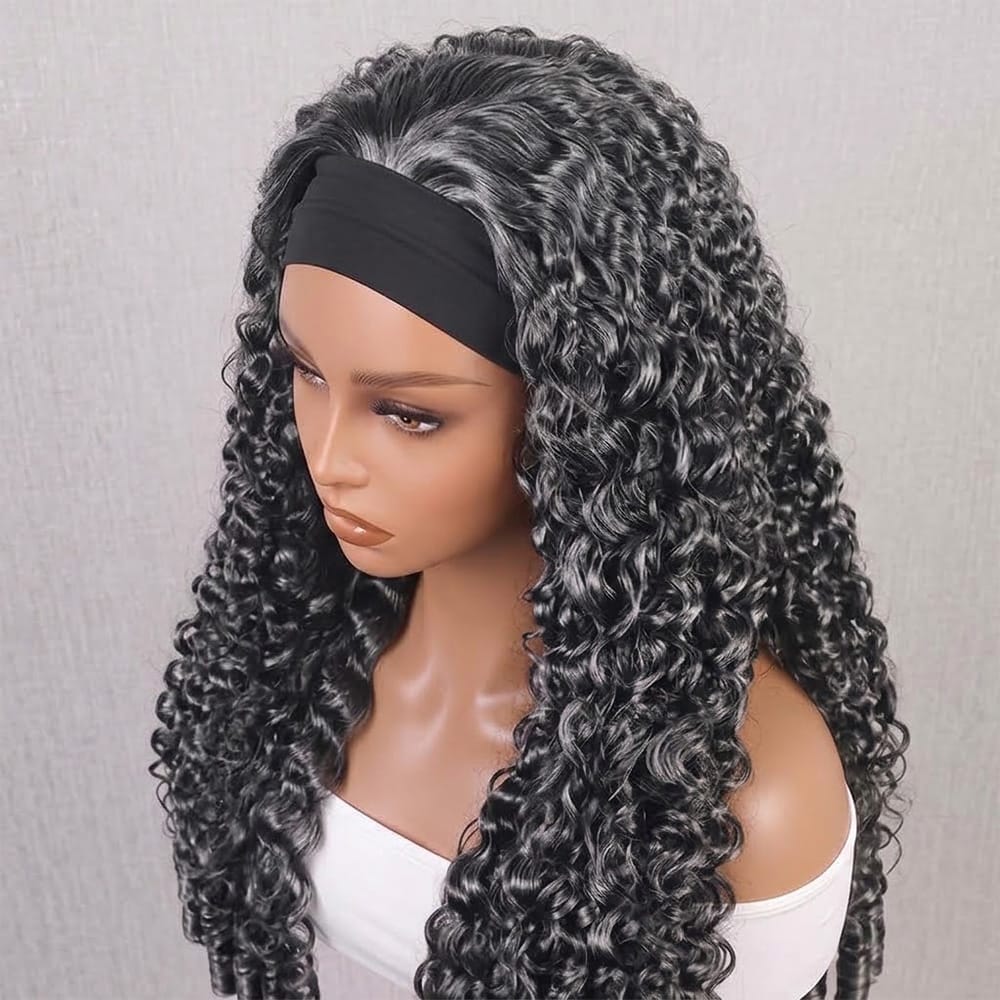 Burmese Curly Headband Human Hair Wig (Glueless, Ready-to-Wear) Natural Silver Grey LINKTOWIG