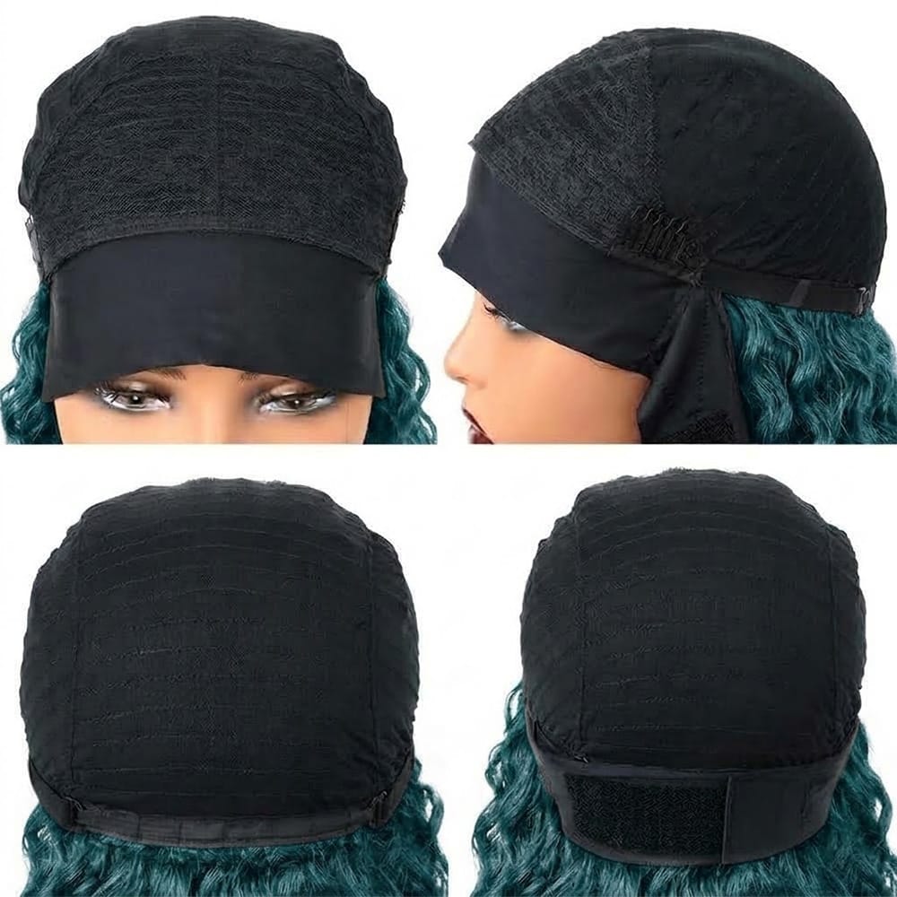 Burmese Curly Headband Human Hair Wig (Glueless, Ready-to-Wear) Natural Teal Green LINKTOWIG