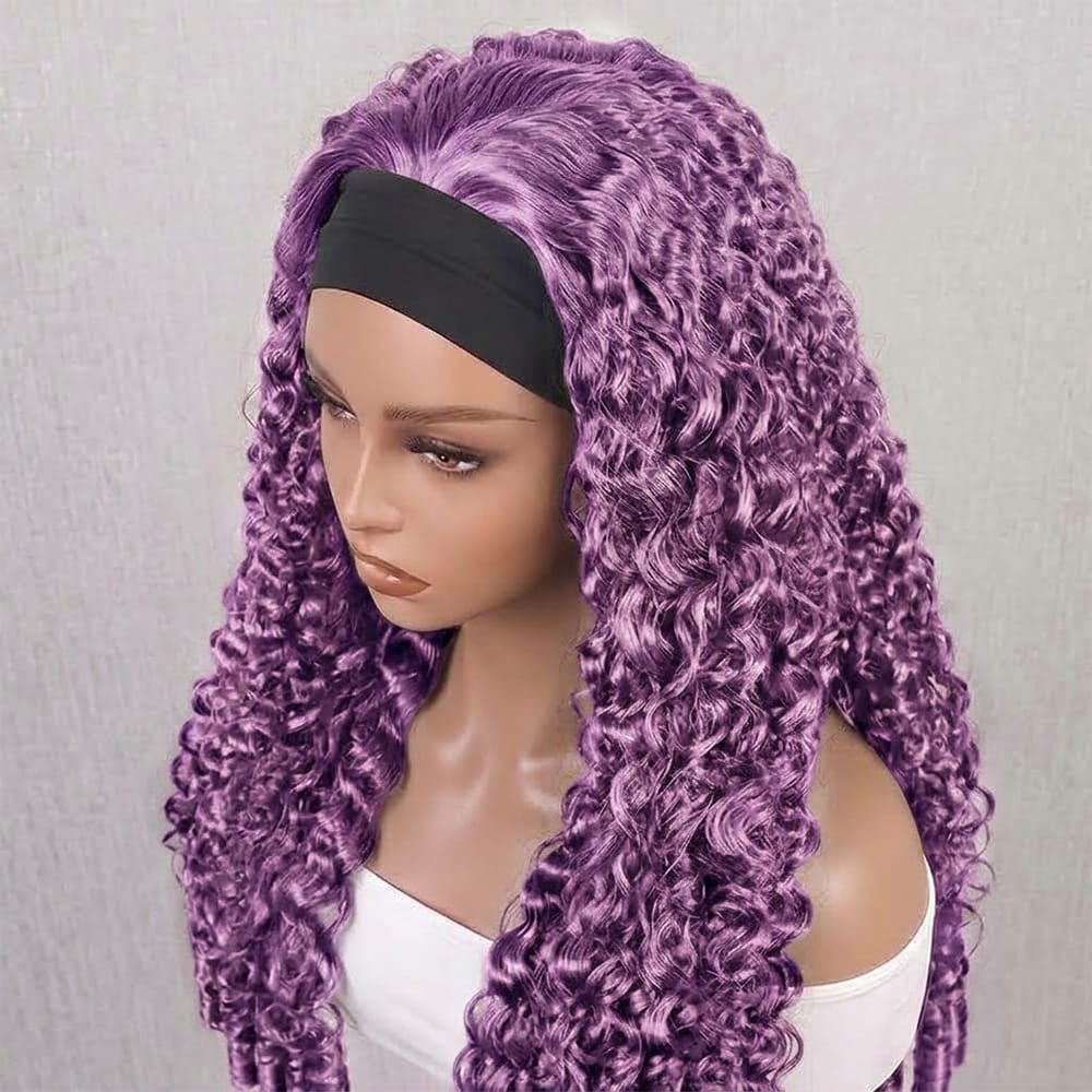 Burmese Curly Headband Human Hair Wig (Glueless, Ready-to-Wear) Natural Violet Purple LINKTOWIG