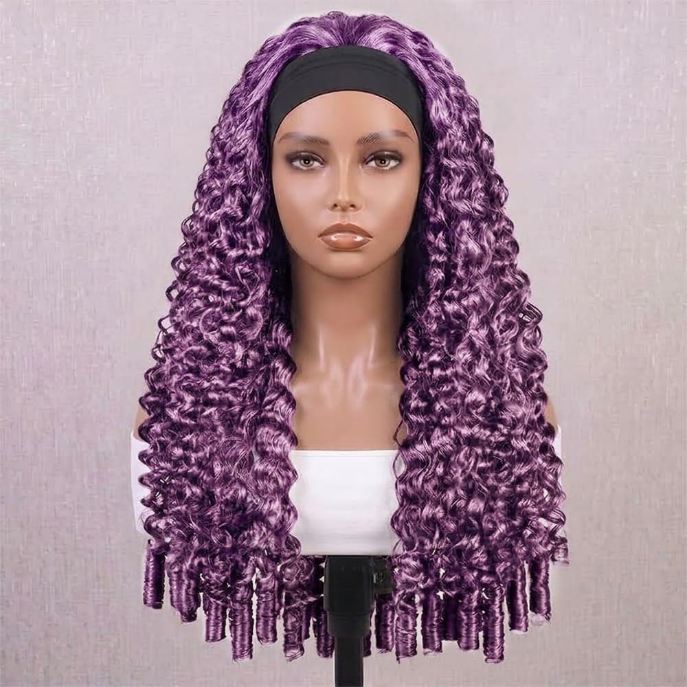 Burmese Curly Headband Human Hair Wig (Glueless, Ready-to-Wear) Natural Violet Purple LINKTOWIG