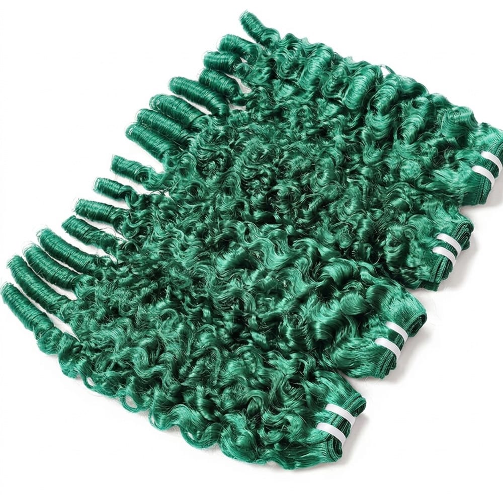 Burmese Curly Luxury Natural Hair Weft – 100% Virgin Human Hair / Wig Dark Emerald Green LINKTOWIG