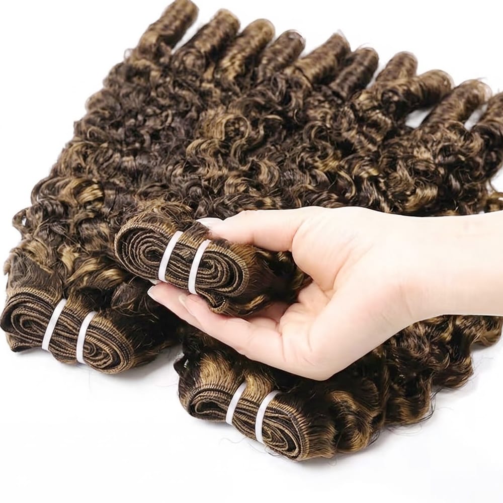 Burmese Curly Luxury Natural Hair Weft – 100% Virgin Human Hair / Wig Honey Blonde Highlights LINKTOWIG