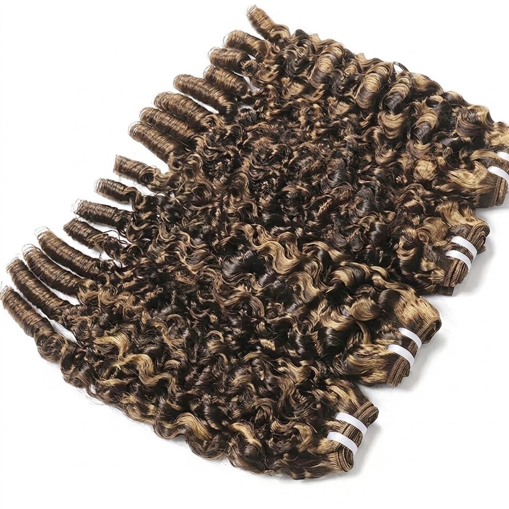 Burmese Curly Luxury Natural Hair Weft – 100% Virgin Human Hair / Wig Honey Blonde Highlights LINKTOWIG
