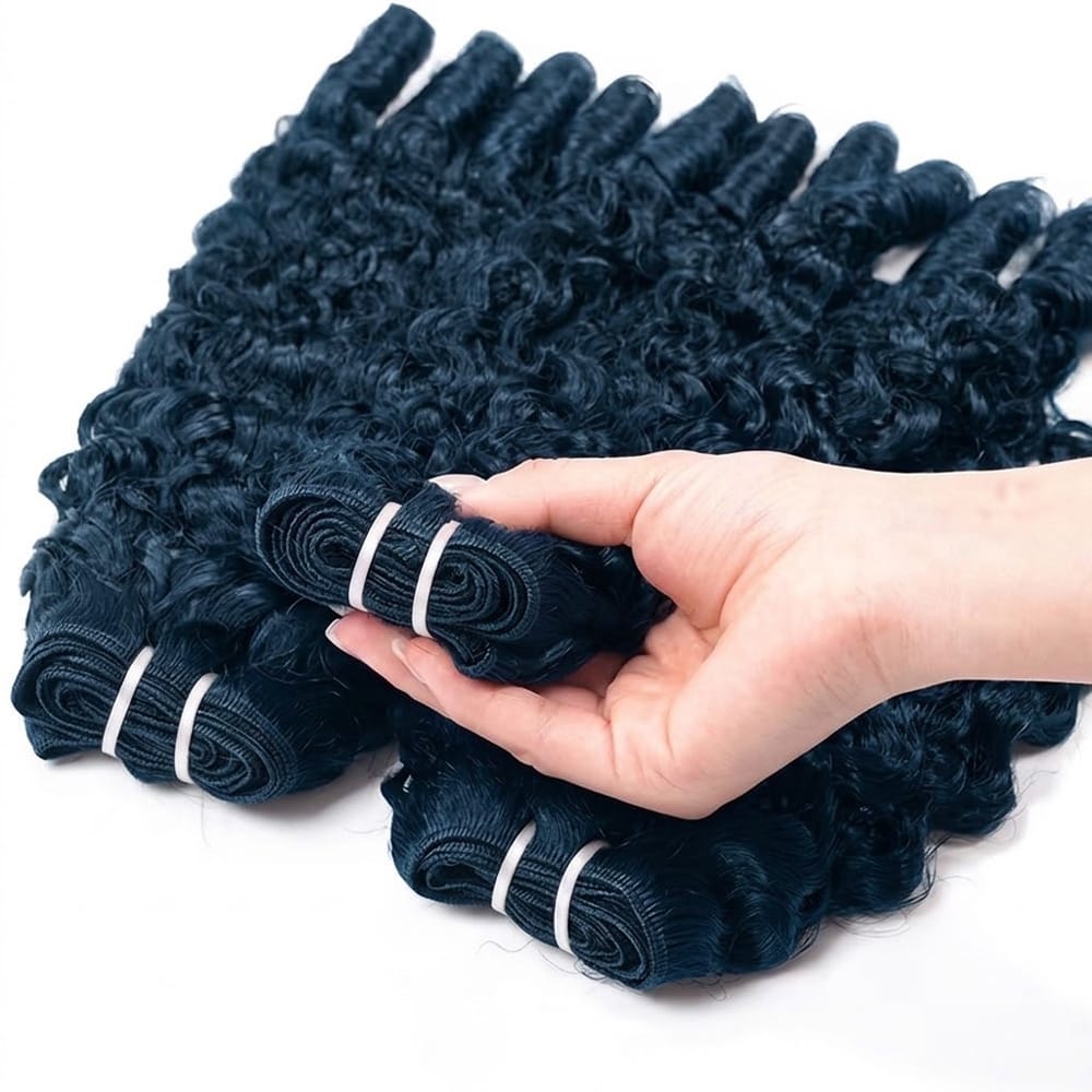 Burmese Curly Luxury Natural Hair Weft – 100% Virgin Human Hair / Wig Midnight Blue LINKTOWIG