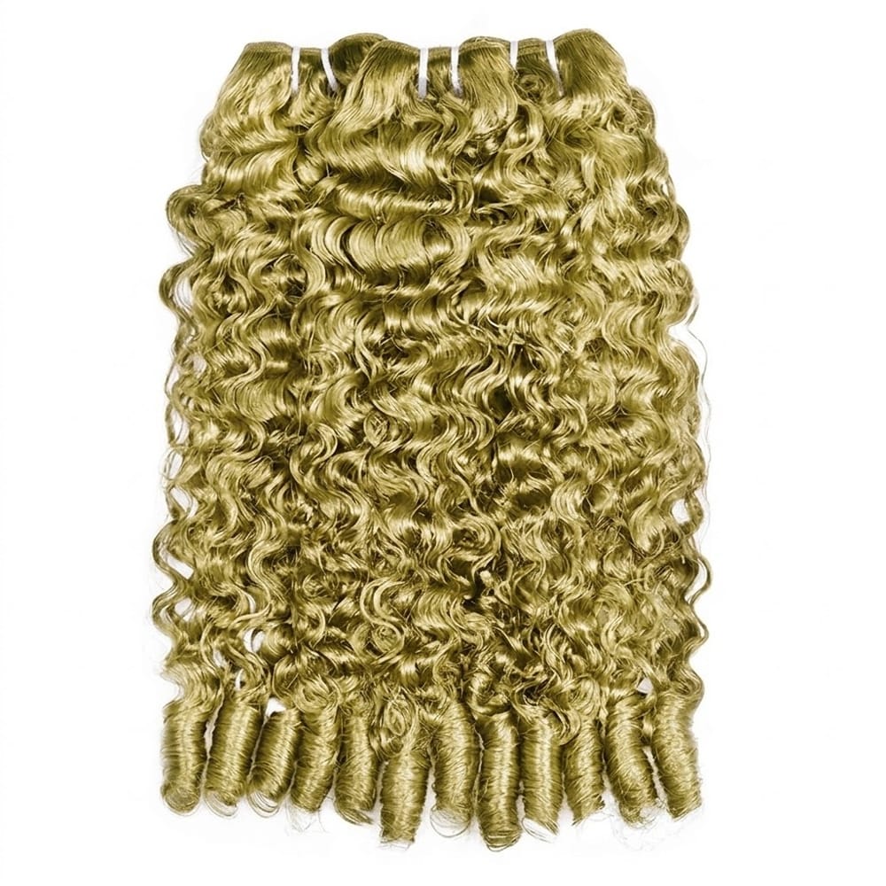 Burmese Curly Luxury Natural Hair Weft – 100% Virgin Human Hair / Wig Olive Green Blonde LINKTOWIG