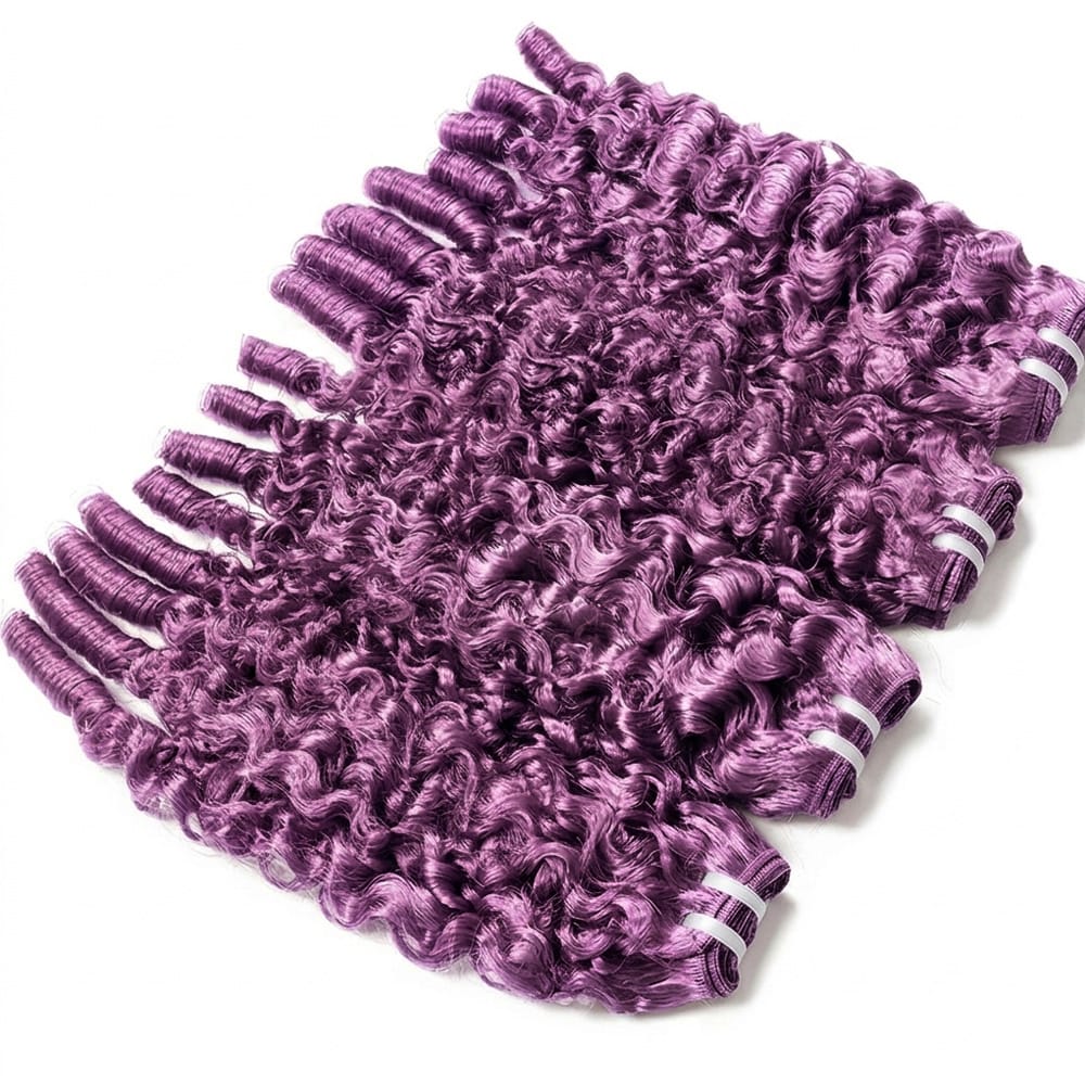Burmese Curly Luxury Natural Hair Weft – 100% Virgin Human Hair / Wig Violet Purple LINKTOWIG