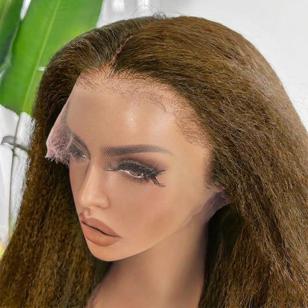 Coarse Yaki HD Lace Super Natural Lace Frontal Human Hair Wigs Ash Brown LINKTOWIG