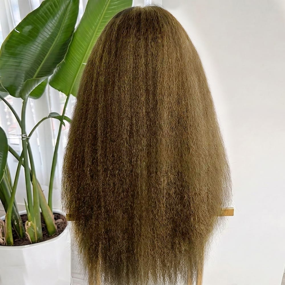 Coarse Yaki HD Lace Super Natural Lace Frontal Human Hair Wigs Ash Brown LINKTOWIG
