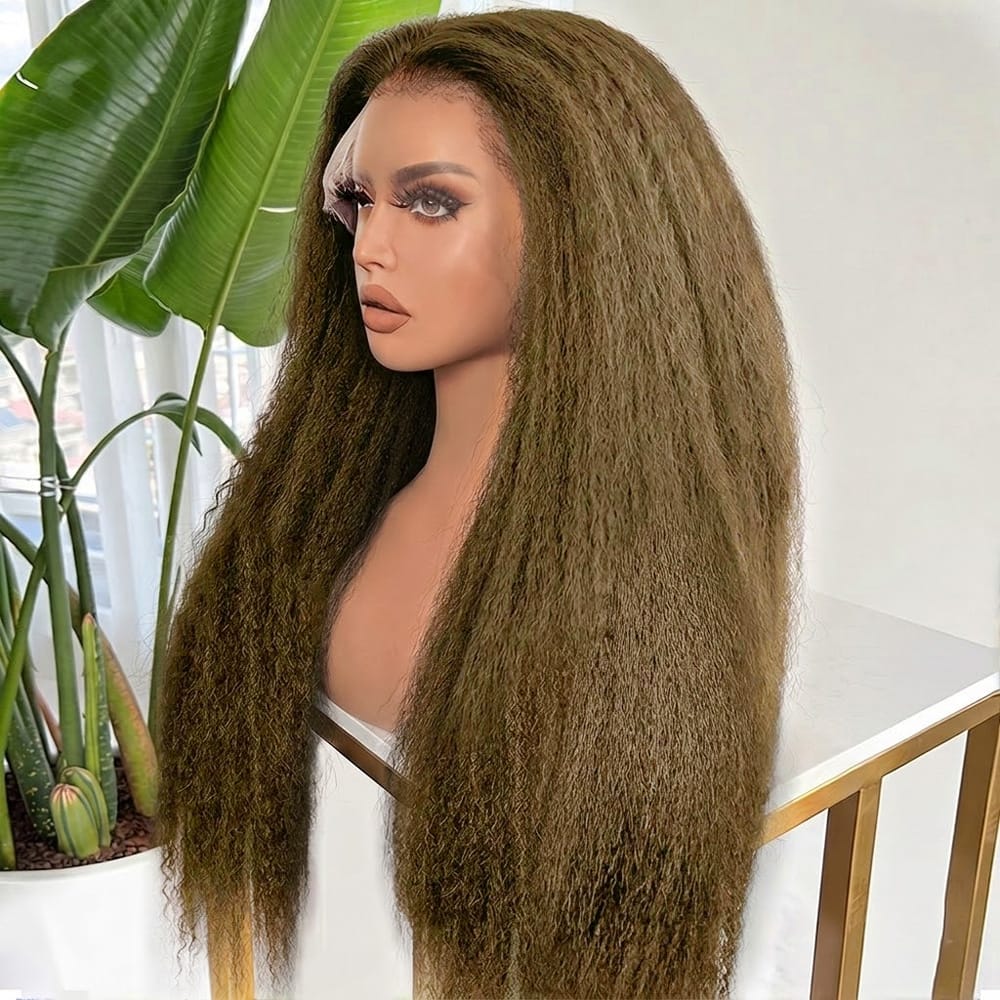 Coarse Yaki HD Lace Super Natural Lace Frontal Human Hair Wigs Ash Brown LINKTOWIG