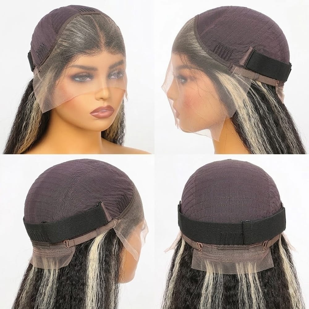 Coarse Yaki HD Lace Super Natural Lace Frontal Human Hair Wigs Black and grey blended highlights LINKTOWIG