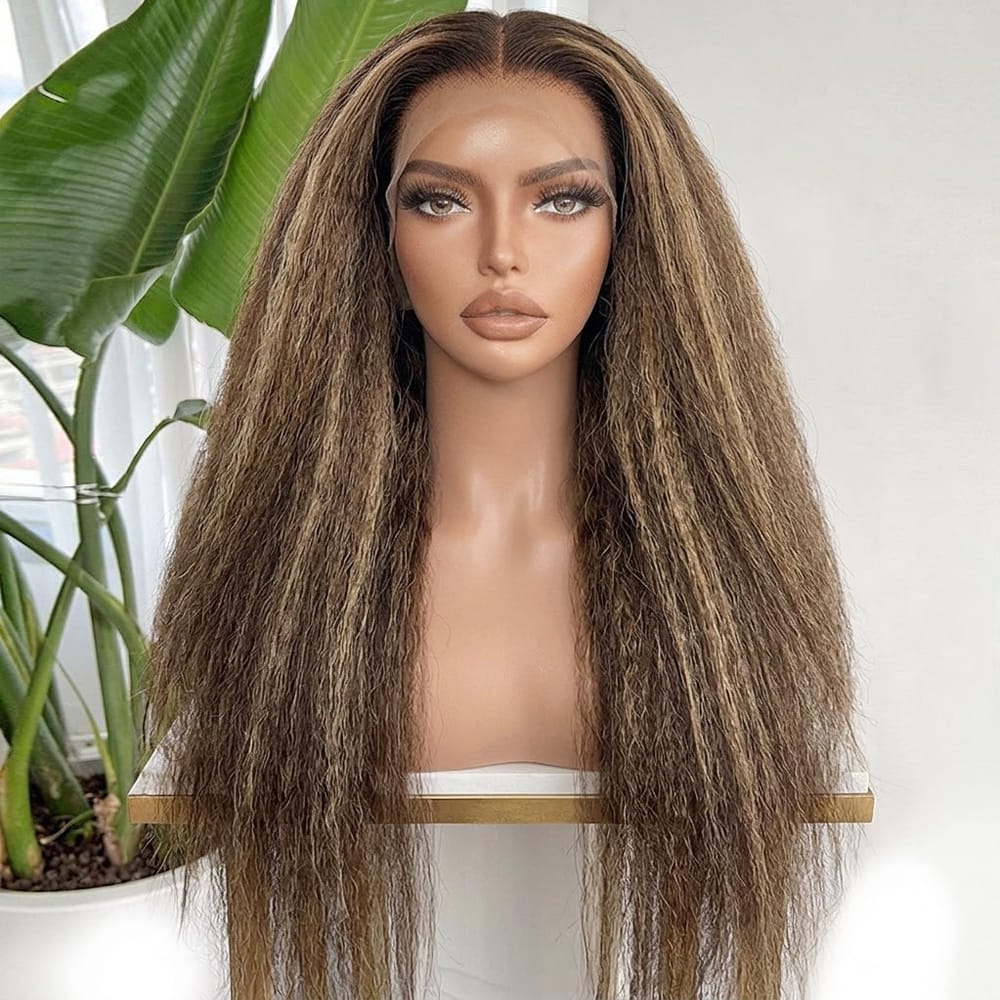 Coarse Yaki HD Lace Super Natural Lace Frontal Human Hair Wigs Brown LINKTOWIG