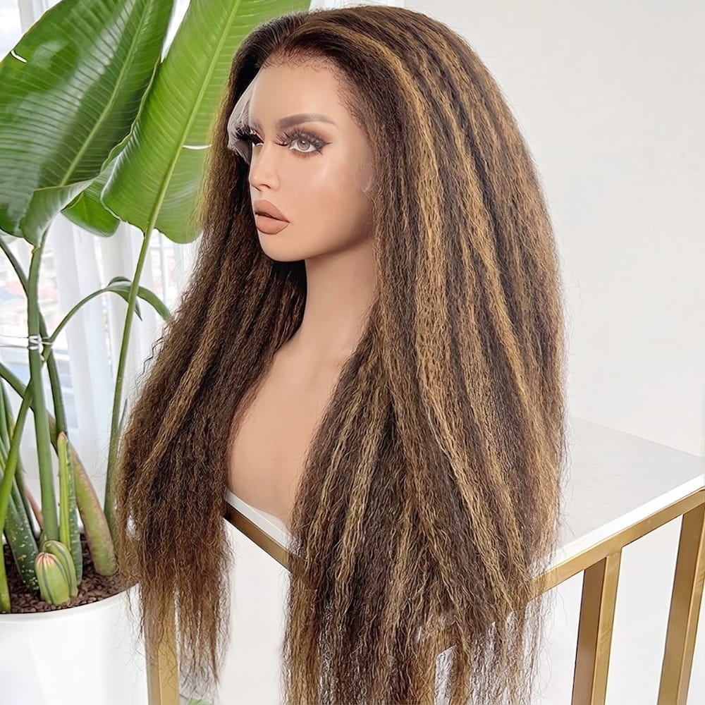 Coarse Yaki HD Lace Super Natural Lace Frontal Human Hair Wigs Brown LINKTOWIG