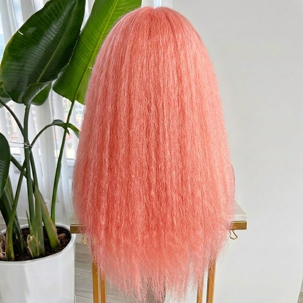 Coarse Yaki HD Lace Super Natural Lace Frontal Human Hair Wigs Bubblegum Pink LINKTOWIG
