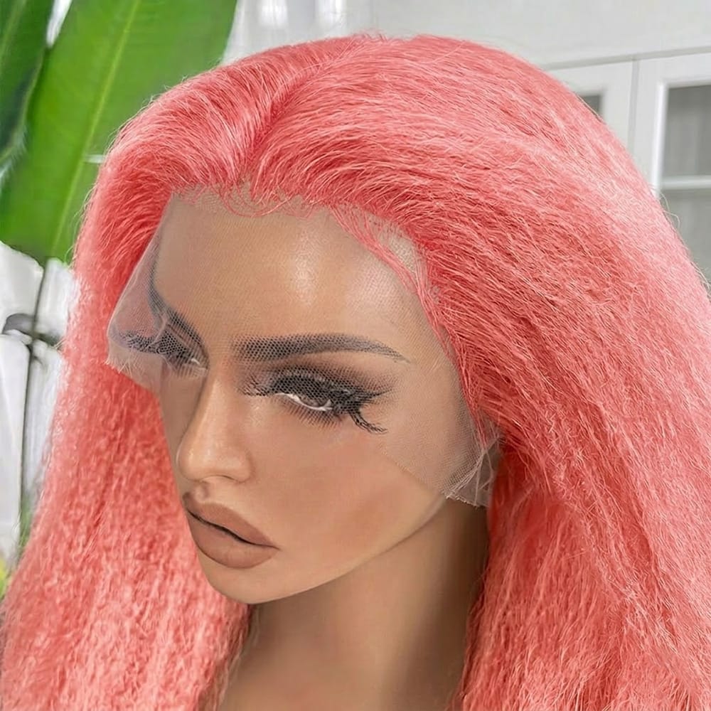 Coarse Yaki HD Lace Super Natural Lace Frontal Human Hair Wigs Bubblegum Pink LINKTOWIG