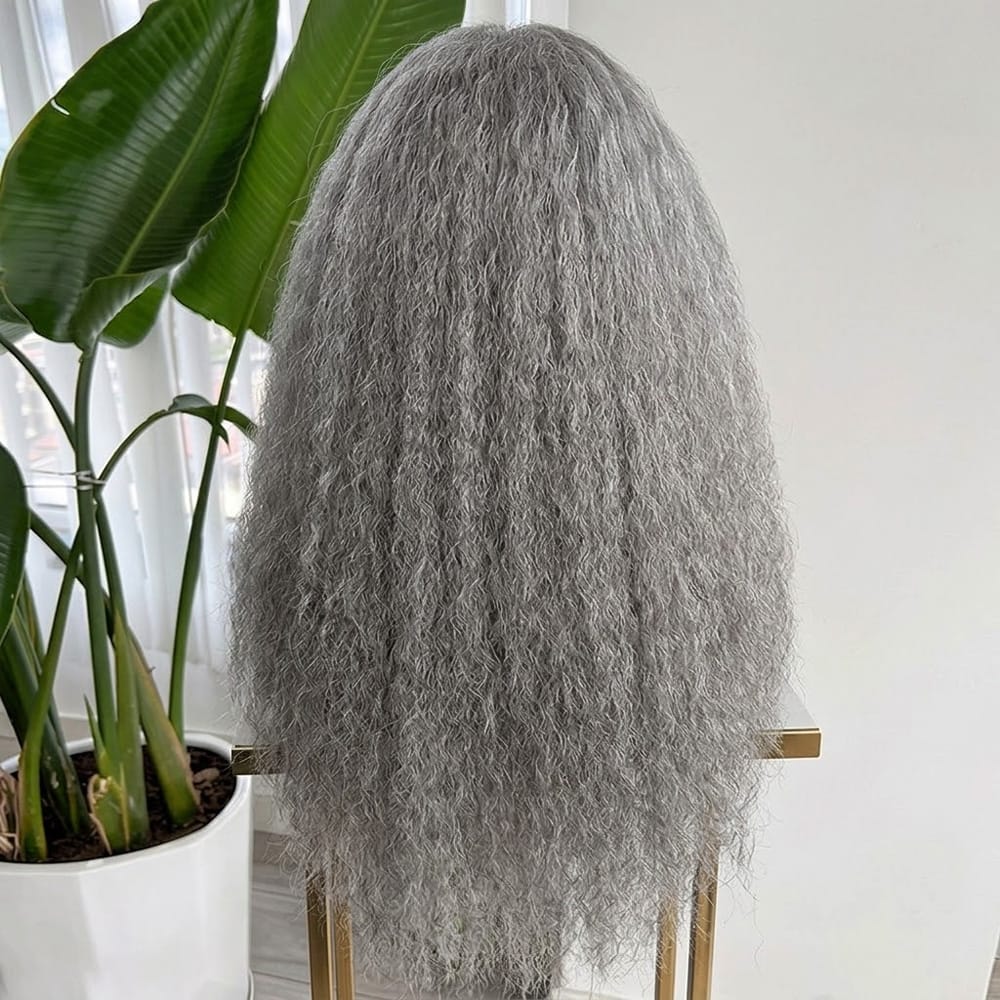 Coarse Yaki HD Lace Super Natural Lace Frontal Human Hair Wigs Charcoal Grey LINKTOWIG