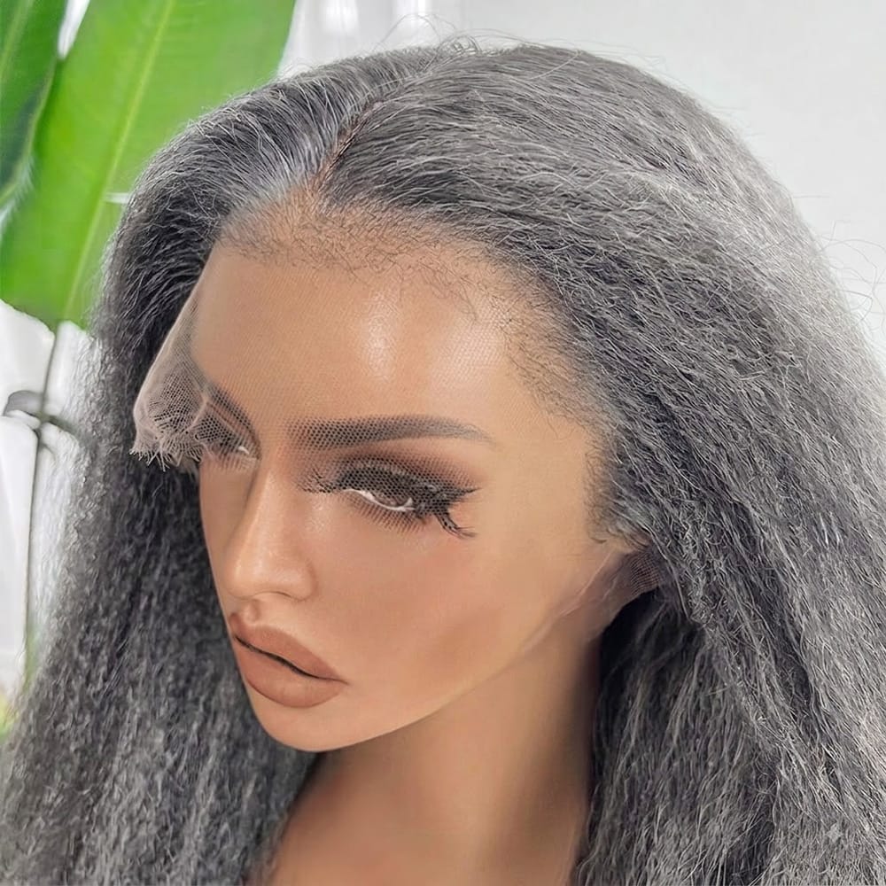 Coarse Yaki HD Lace Super Natural Lace Frontal Human Hair Wigs Charcoal Grey LINKTOWIG