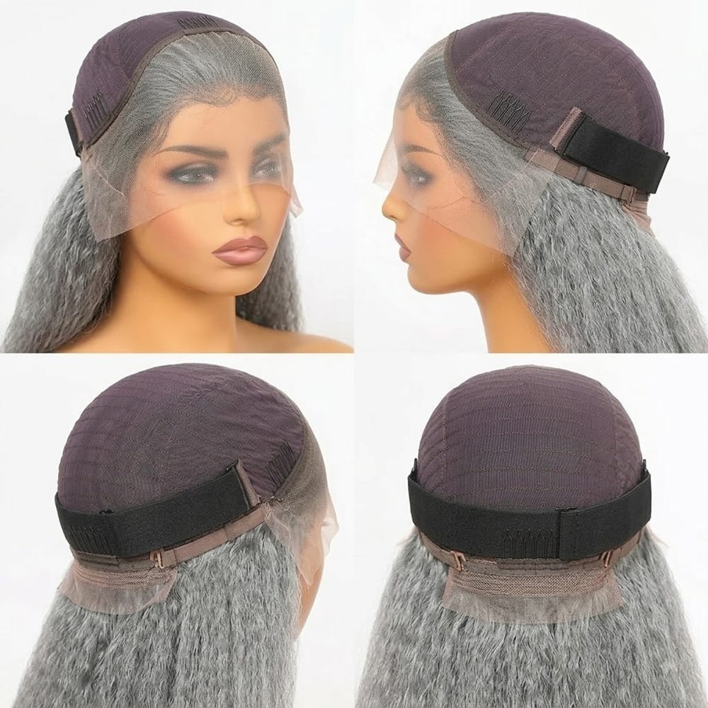 Coarse Yaki HD Lace Super Natural Lace Frontal Human Hair Wigs Charcoal Grey LINKTOWIG