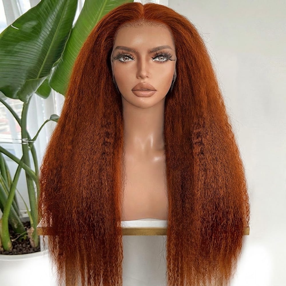 Coarse Yaki HD Lace Super Natural Lace Frontal Human Hair Wigs Copper Orange LINKTOWIG
