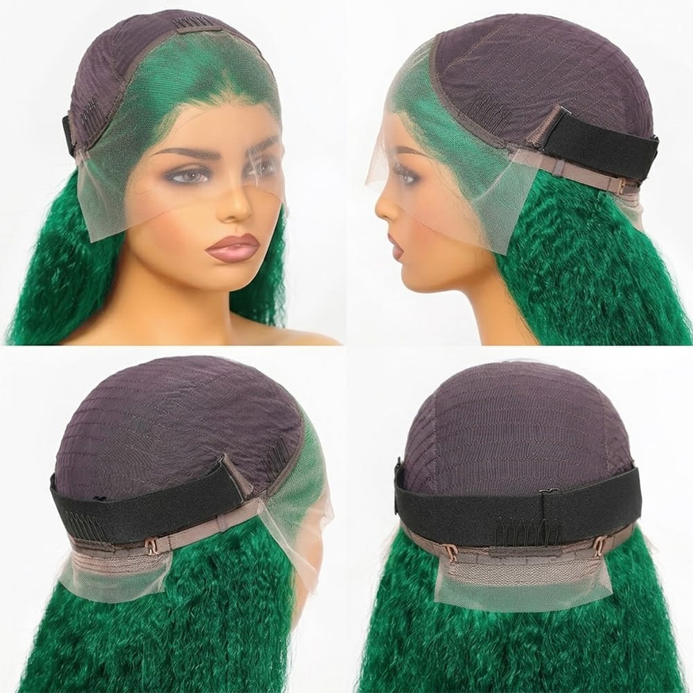 Coarse Yaki HD Lace Super Natural Lace Frontal Human Hair Wigs Dark Emerald Green LINKTOWIG